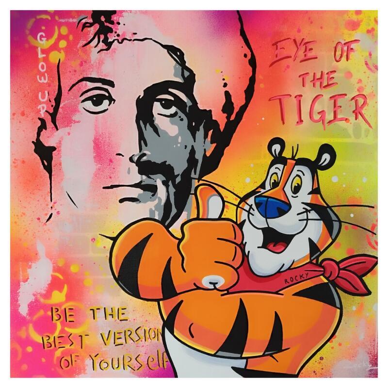 Peinture Eye of the tiger par Rocky Chaplin | Tableau Pop-art Cinéma Icones Pop Acrylique