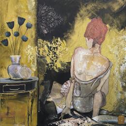 Painting Derrière le regard by Romanelli Karine | Painting Figurative Acrylic, Gluing Life style