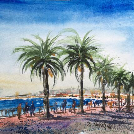 Peinture Nice Promenade aux palmiers  par Hoffmann Elisabeth | Tableau Figuratif Aquarelle Urbain