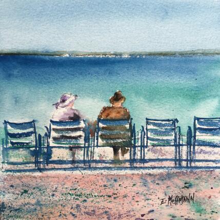 Gemälde Nice Chaises bleues en couple von Hoffmann Elisabeth | Gemälde Figurativ Aquarell Urban