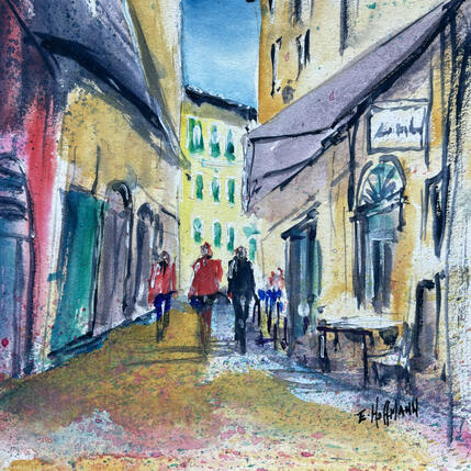 Gemälde Nice ruelle colorée marchande  von Hoffmann Elisabeth | Gemälde Figurativ Aquarell Urban