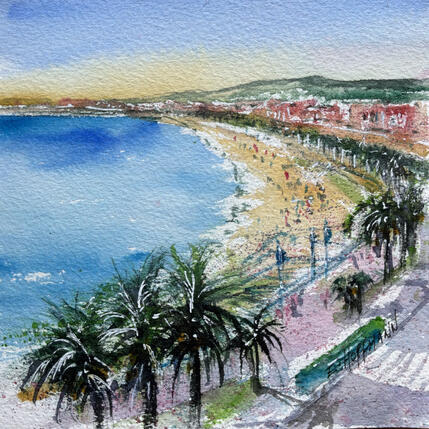Painting Nice Promenade d’azur by Hoffmann Elisabeth | Painting Figurative Watercolor Urban