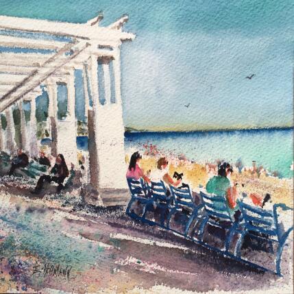 Peinture Nice Chaises bleues Rivage par Hoffmann Elisabeth | Tableau Figuratif Aquarelle Urbain