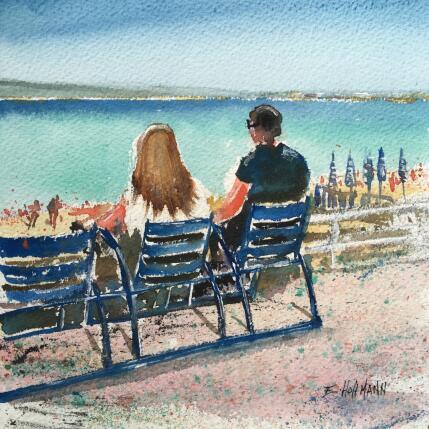 Gemälde Nice Chaises bleues Évasion von Hoffmann Elisabeth | Gemälde Figurativ Aquarell Pop-Ikonen, Urban