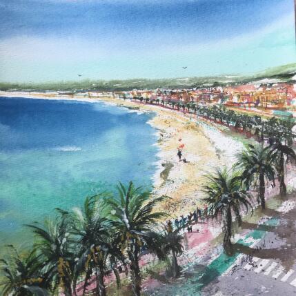 Painting Nice Promenade des anglais douce brise by Hoffmann Elisabeth | Painting Figurative Watercolor Urban