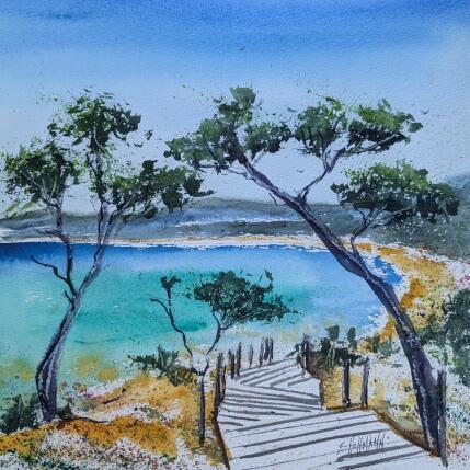 Gemälde Porquerolles la descente  von Hoffmann Elisabeth | Gemälde Figurativ Aquarell Marine, Urban