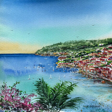 Painting Villefranche sur mer bougainvilliers et palmiers  by Hoffmann Elisabeth | Painting