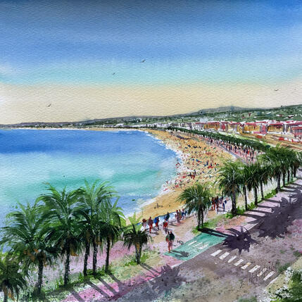 Painting Nice Promenade des anglais heure dorée  by Hoffmann Elisabeth | Painting