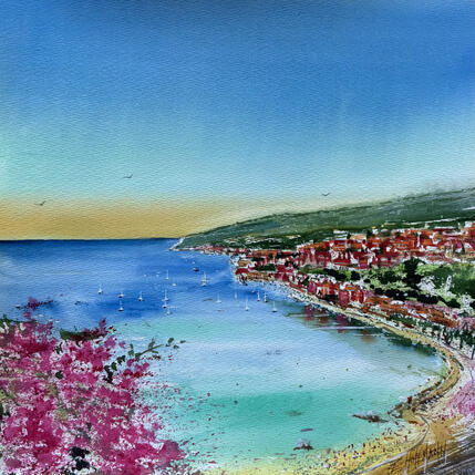 Painting Villefranche-sur-mer baie émeraude et bougainvilliers  by Hoffmann Elisabeth | Painting