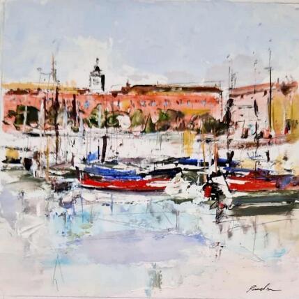 Gemälde barques au port von Poumelin Richard | Gemälde Figurativ Acryl, Öl Landschaften, Pop-Ikonen