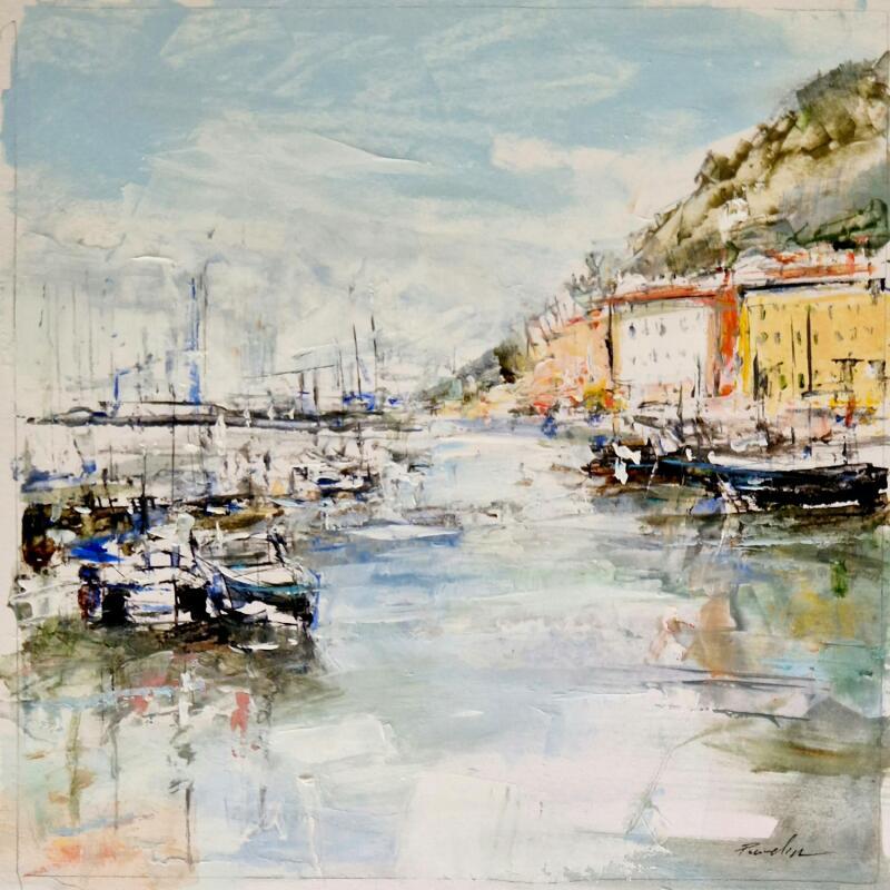 Painting nice au port by Poumelin Richard | Painting Figurative Landscapes Oil
