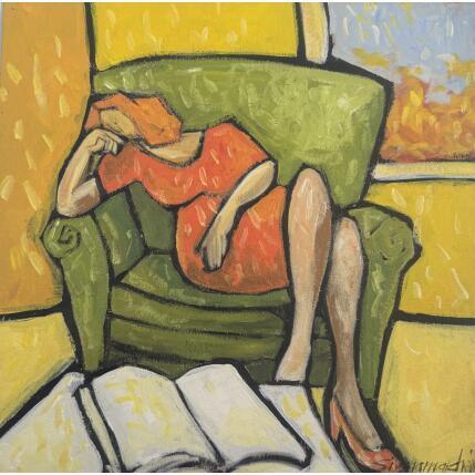 Peinture Une pose dans la lecture par Signamarcheix Bernard | Tableau Art naïf Acrylique, Encre, Pastel