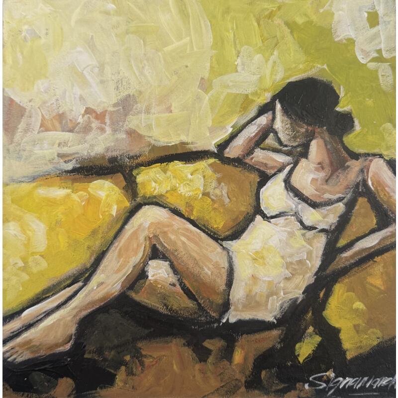 Peinture L'attente par Signamarcheix Bernard | Tableau Art naïf Acrylique Encre Pastel