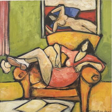 Peinture Le dernier goncourt par Signamarcheix Bernard | Tableau Art naïf Acrylique, Encre, Pastel