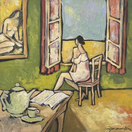 Peinture Un matin devant la fenêtre par Signamarcheix Bernard | Tableau Art naïf Acrylique, Encre, Pastel