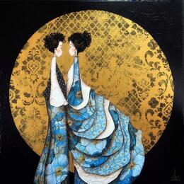 Painting Jacinthe et Basile by Blais Delphine | Painting Figurative Acrylic, Gluing Life style