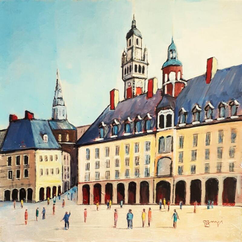 Painting AQ76 VUE DE LILLE  by Burgi Roger | Painting Figurative Urban Life style Architecture Acrylic