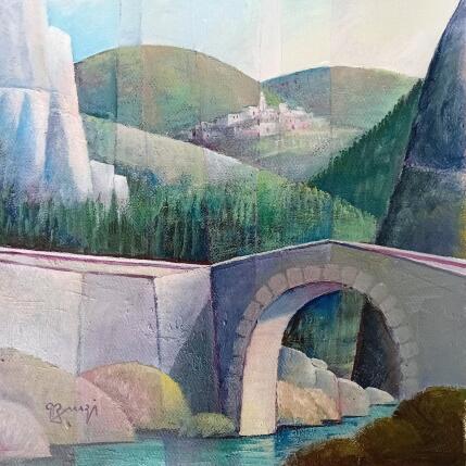 Painting AR126 VILLAGE CORSE AU GRAND PONT by Burgi Roger | Painting Figurative Acrylic Landscapes, Nature