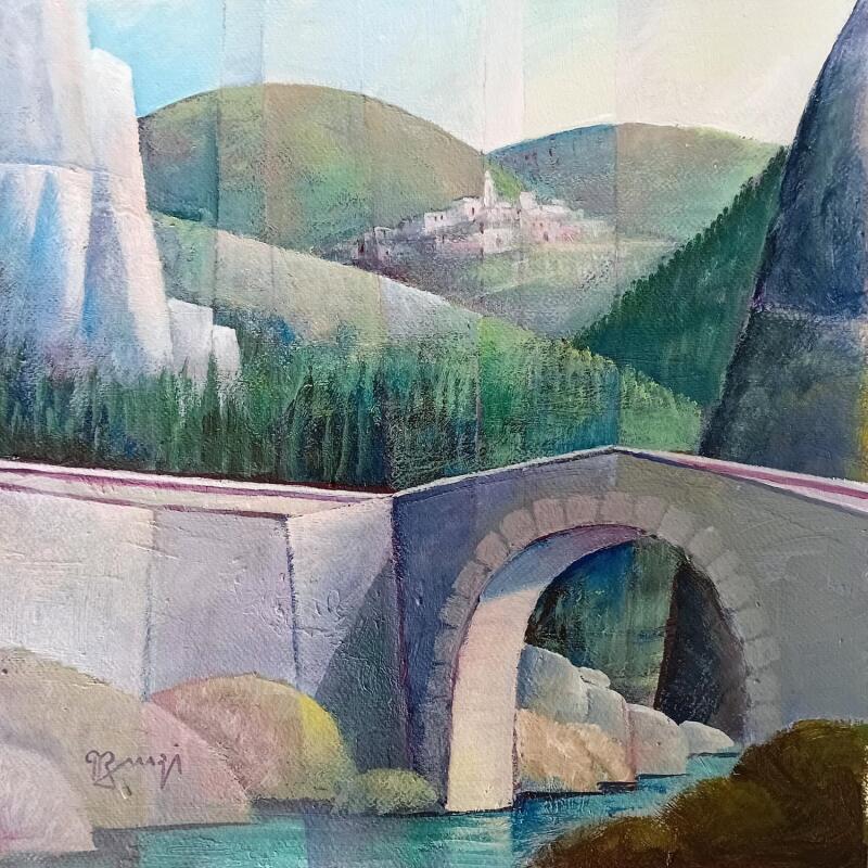 Pintura AR126 VILLAGE CORSE AU GRAND PONT por Burgi Roger | Pintura Figurativo Paisajes Naturaleza Acrílico