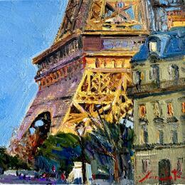 Gemälde Under Eiffel Lights  von Xanlar | Gemälde Impressionismus Öl Architektur, Pop-Ikonen, Urban