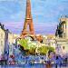 Peinture “Sous la Tour Eiffel” par Xanlar | Tableau Impressionnisme Urbain Architecture Huile