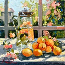 Painting “Fleurs et Citronnade”  by Xanlar | Painting Impressionism Oil Life style, Still-life