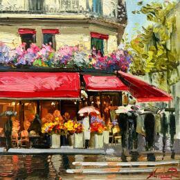 Painting “Café Rouge”  by Xanlar | Painting Impressionism Oil Architecture, Urban