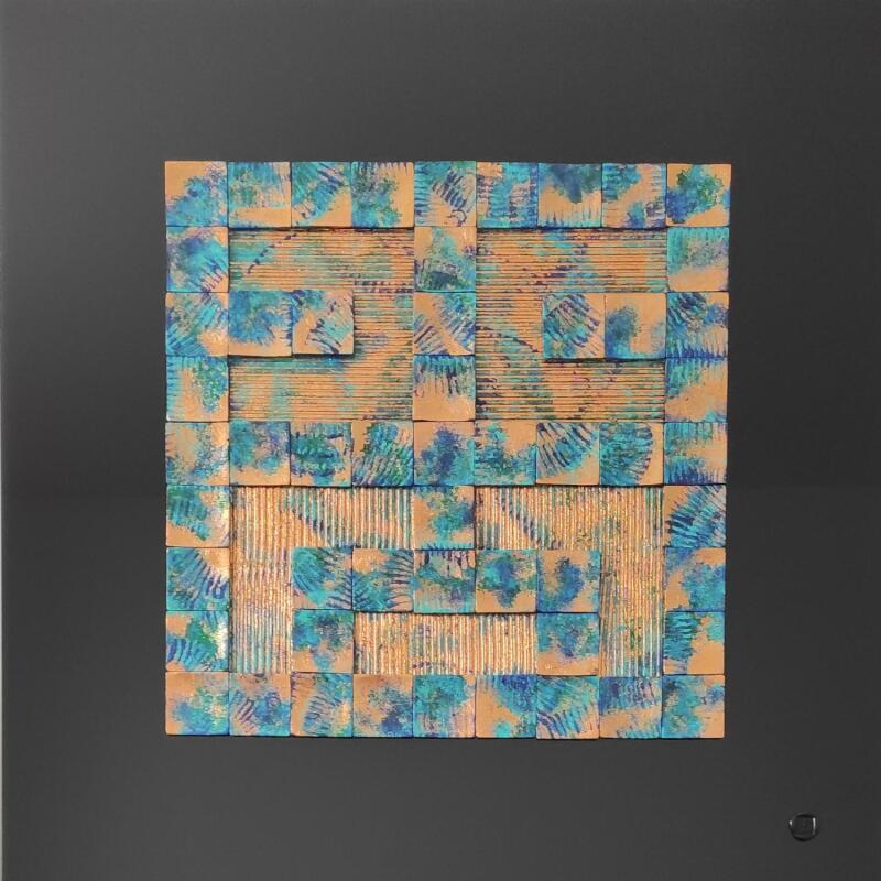 Pintura Moai por Bauquel Véronique | Pintura Abstracto Minimalista Collage