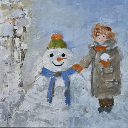 Painting Le bonhomme de neige by Soizeau Françoise | Painting Figurative Acrylic Child, Nature