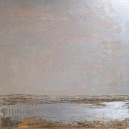 Painting Soir aux salin 1 by Mahieu Bertrand | Painting Figurative Metal Landscapes