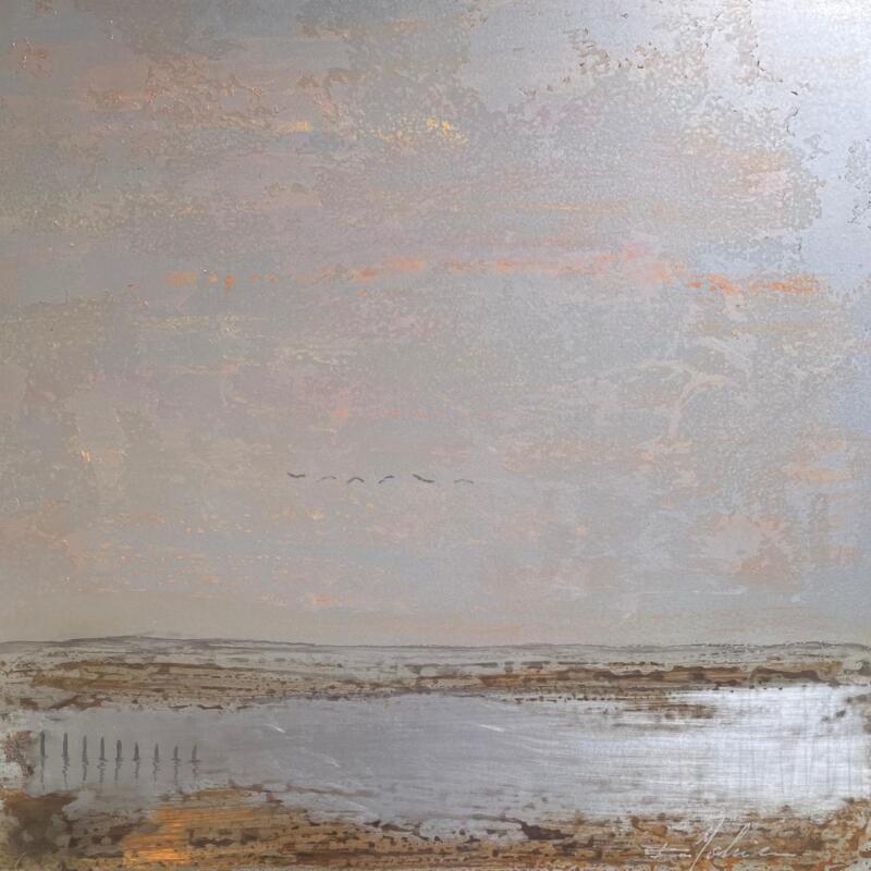 Painting Soir aux salin 1 by Mahieu Bertrand | Painting Figurative Landscapes Metal
