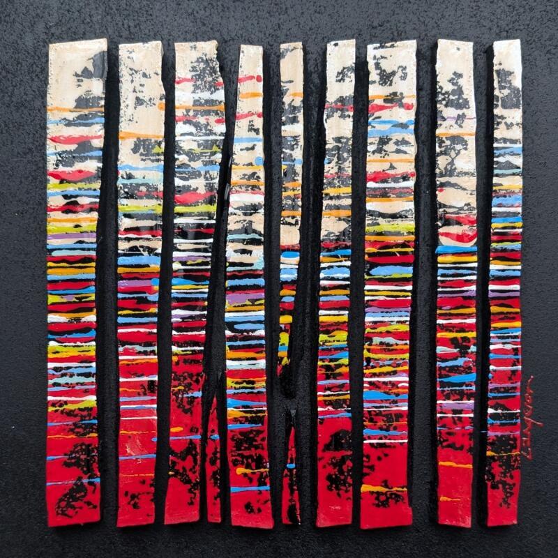 Painting Bc10 fine blanc rouge multi by Langeron Luc | Painting Subject matter Wood Acrylic Resin