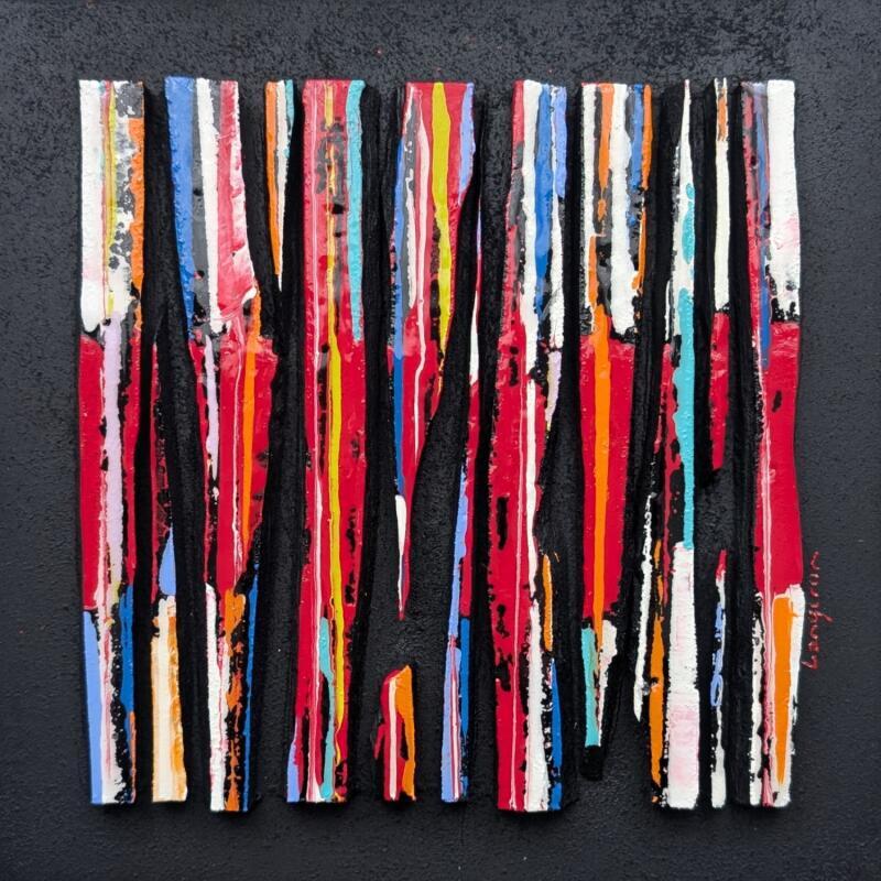 Peinture Bc11 street multi rouge bleu orange par Langeron Luc | Tableau Matiérisme Bois Acrylique Résine