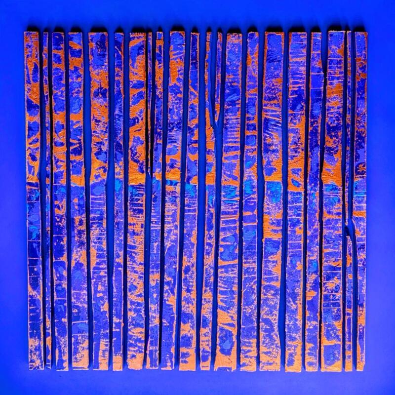 Peinture Bc 21 street cuivre bleu Klein par Langeron Luc | Tableau Matiérisme Bois Acrylique Résine