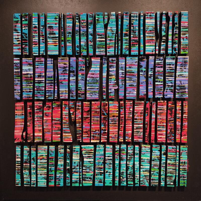 Painting B85 Fine 4 rouge Bleu ciel rouge Turquoise  by Langeron Luc | Painting Subject matter Wood Acrylic Resin