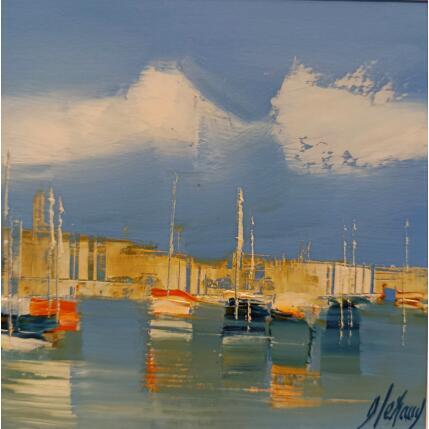 Painting Les deux barques oranges by Héraud Alain | Painting Figurative Oil Marine, Pop icons