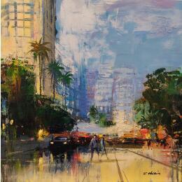 Painting Mandalay Bay Las Vegas by Frédéric Thiery | Painting Figurative Acrylic Architecture, Life style, Urban