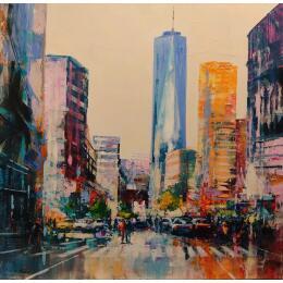 Painting NY Freedom Tower by Frédéric Thiery | Painting Figurative Acrylic