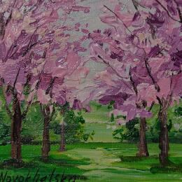 Peinture Jardin des Printemps par Novokhatska Olga | Tableau Figuratif Acrylique, Huile Urbain
