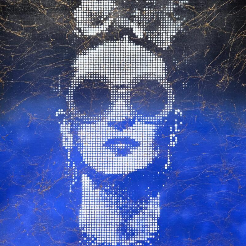 Painting Frida Lunettes Bleu Noir Or by Wawapod | Painting Pop-art Pop icons Acrylic Posca