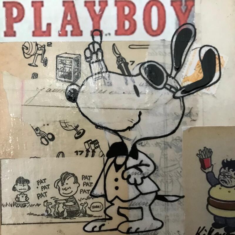 Peinture Snoopy play boy vintage par Kikayou | Tableau Pop-art Icones Pop Graffiti Acrylique Collage