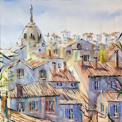 Painting Les toits de Montpellier by Bailly Kévin | Painting Figurative Ink, Watercolor Architecture, Urban