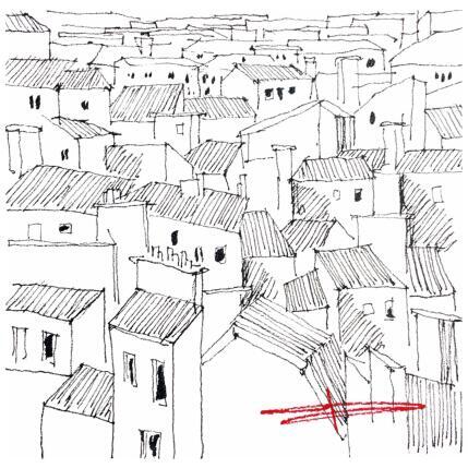 Peinture Toits et géométries de Paris par Bailly Kévin  | Tableau Figuratif Aquarelle, Encre Architecture, Urbain