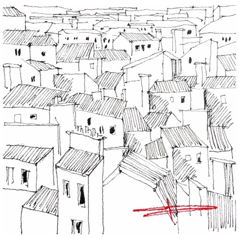 Peinture Toits et géométries de Paris par Bailly Kévin  | Tableau Figuratif Urbain Architecture Aquarelle Encre