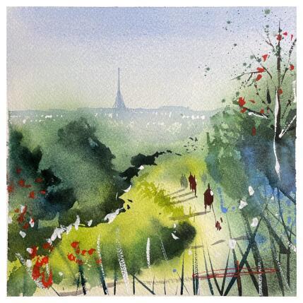 Peinture Les buttes Chaumont par Bailly Kévin  | Tableau Figuratif Aquarelle, Encre Architecture, Urbain