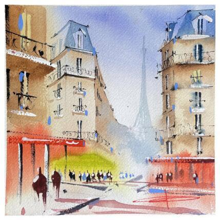 Peinture Les rues enchantées de Paris par Bailly Kévin  | Tableau Figuratif Aquarelle, Encre Architecture, Urbain
