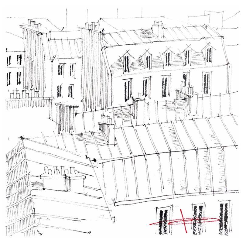 Peinture Toit, toit mon toit par Bailly Kévin  | Tableau Figuratif Urbain Architecture Aquarelle Encre