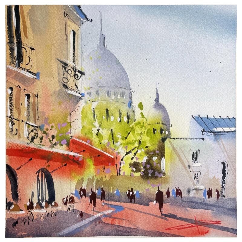Gemälde Au pied de Montmartre von Bailly Kévin  | Gemälde Figurativ Urban Architektur Aquarell Tinte