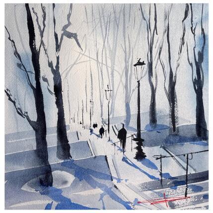 Peinture Les marches de Montmartre par Bailly Kévin  | Tableau Figuratif Aquarelle, Encre Architecture, Urbain