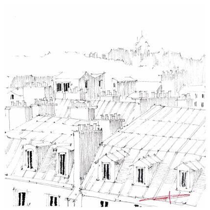 Peinture Les toits, vue Montmartre par Bailly Kévin  | Tableau Figuratif Aquarelle, Encre Architecture, Urbain